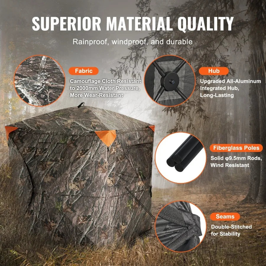 270 See Through Ground Blind for 2-3 Person Hunting Portable Resilient Pop Up Tent with Carrying Bag 3 Horizontal Windows Ideal