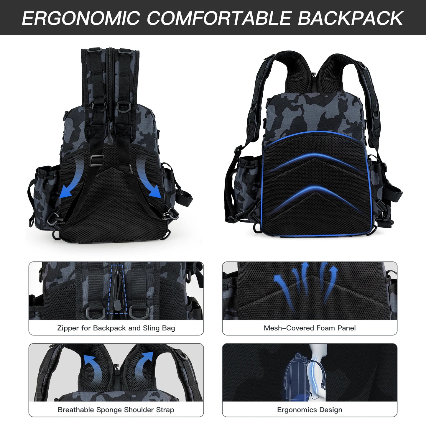 Fishing Tactical Backpack Durable Cut Resistance MOLLE Backpack For Outdoor And Hunting For Men