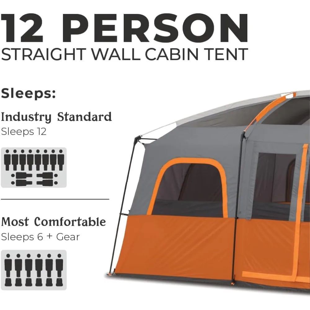Tent for Family Camping | 10 Person / 11 Person / 12 Person Large Multi Room Cabin Tents for Car Camping & Outdoor Adventures