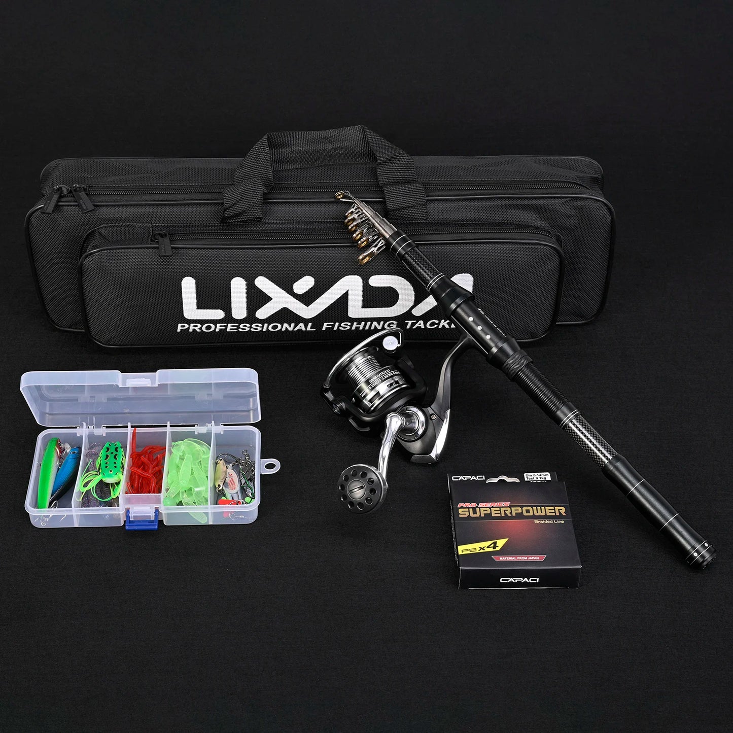 Fishing Rod with Lures Fishing Rod Kit Fishing Rod and Reel Combo Portable Fishing Rod With Fishing Line Lures Carry Bag