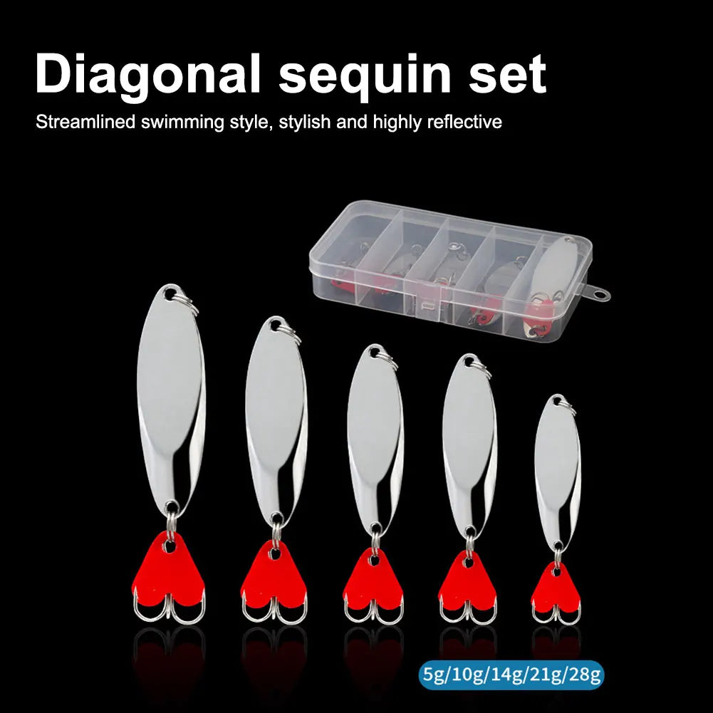 5pcs Metal Jig Spoon Spinner Fishing Lure with Fishing Tackle Box Kit Wobbler Bait Set for Bass Pike