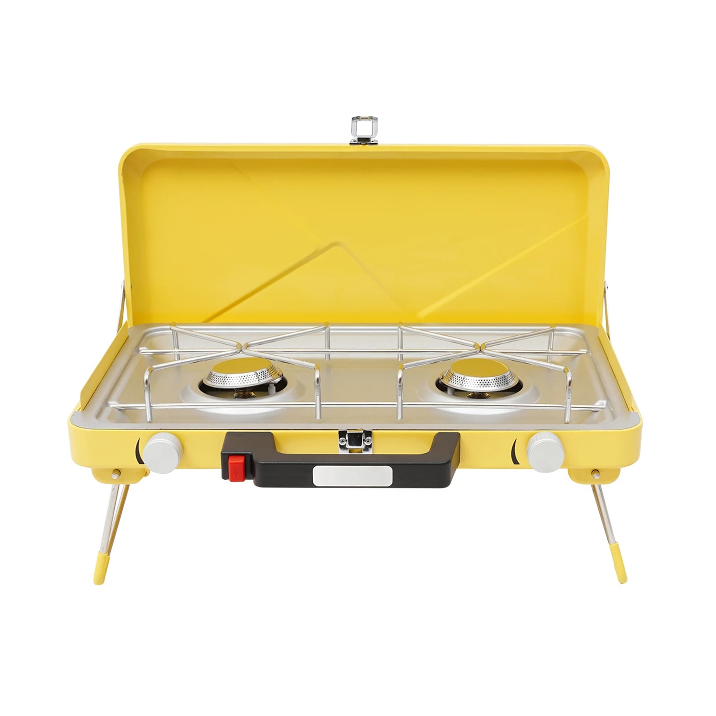 2-Burner Stainless Steel Camping Stove,Yellow/White Rectangular Portable Camping Stove Button+Knob for Outdoor Use