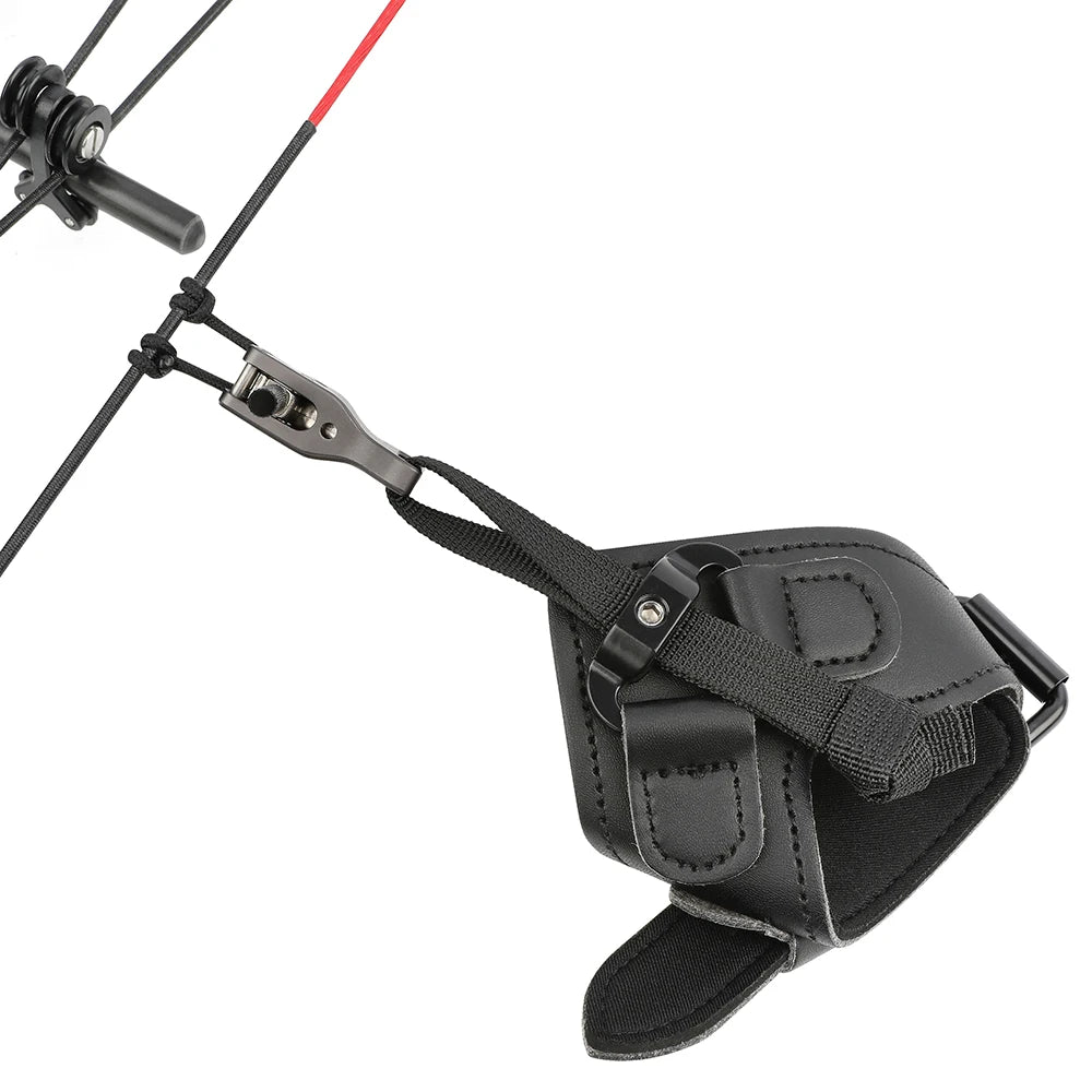 Archery Release Aids Index Finger Hook Compound Bow Hunting Wrist Strap Trigger Leather + Alloy Target Shooting Accessory