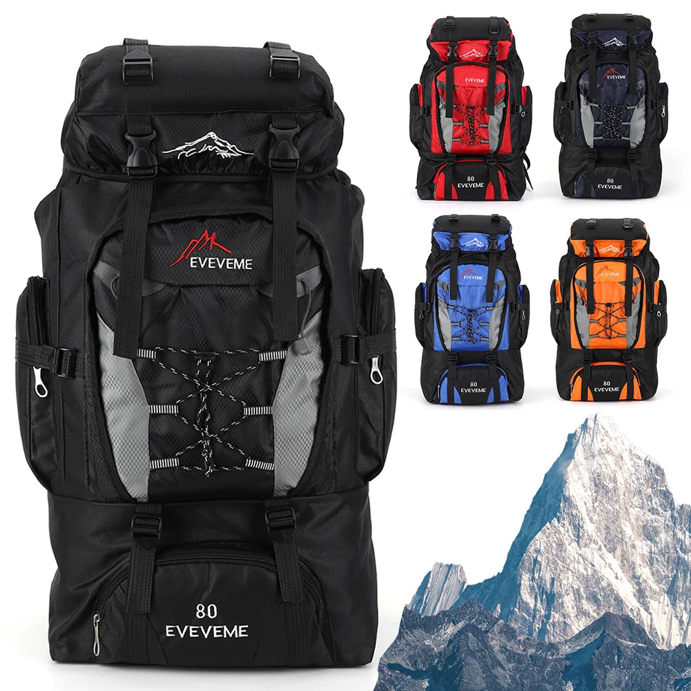 Waterproof 80L Large Capacity Mountain Climbing Backpack Canvas Trekking Camping Fishing Hiking Adjustable Strap OutdoorRucksack