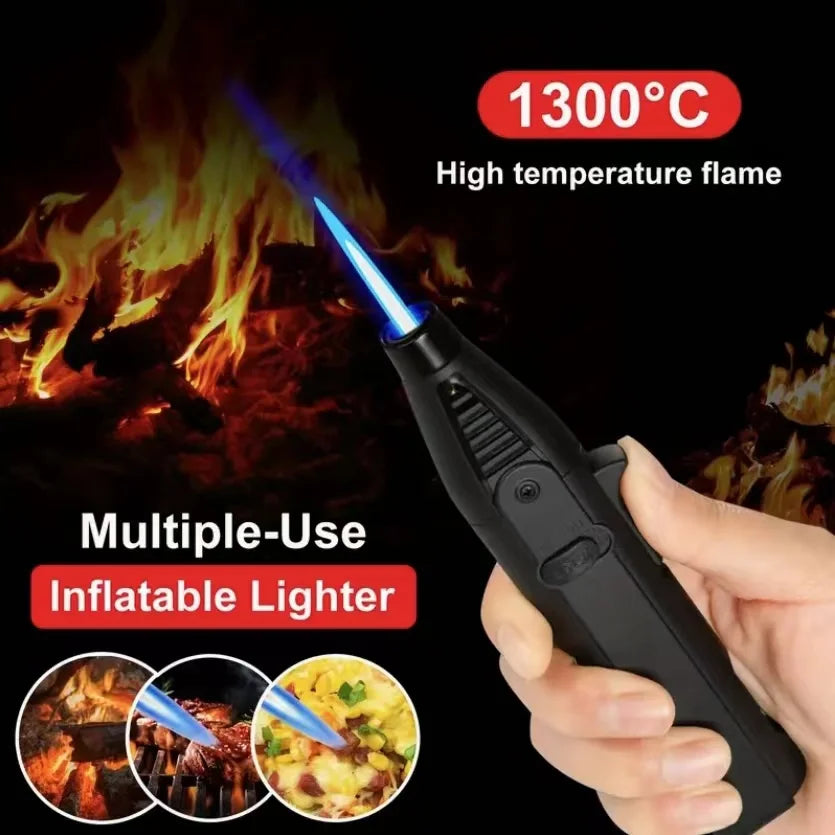 1300° torch lighter with a safety lock, blue flame, bright flame lighter, refillable with butane gas, windproof jet flame, cool