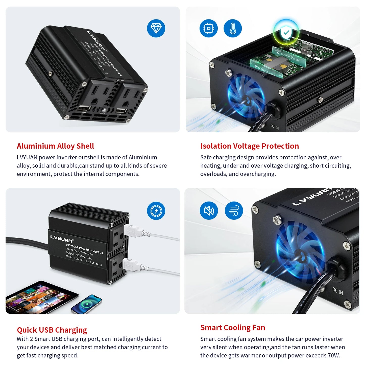 500W/300W Car Inverter DC12V AC110V Power Conversion Mini Portable Inverter With USB 5V 3.1A Output US Socket