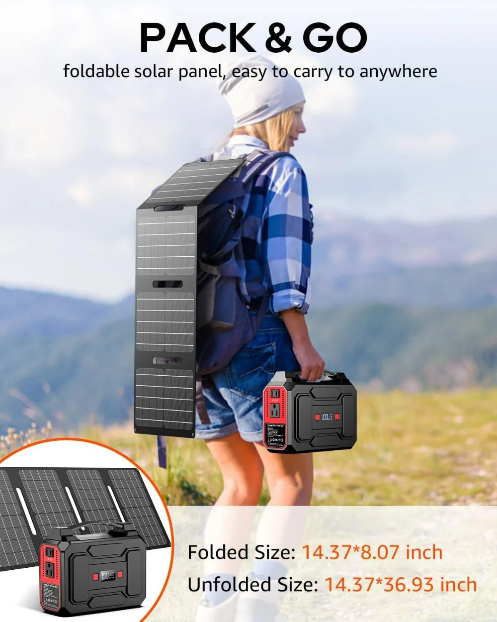 200W Solar Generator with 40W Panel, 146Wh Portable Power Station for Camping, Home & Outdoor AC Outlet