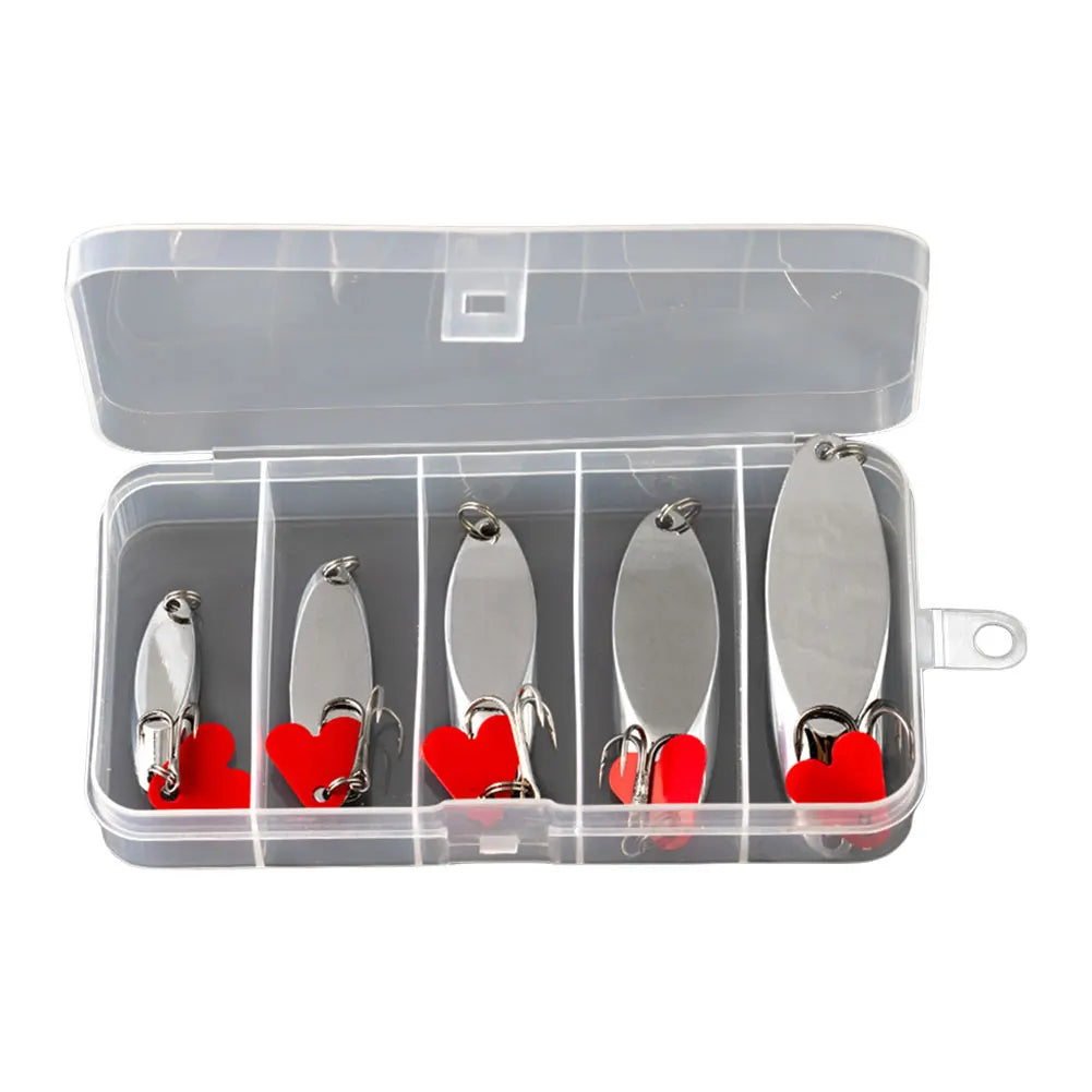 5pcs Metal Jig Spoon Spinner Fishing Lure with Fishing Tackle Box Kit Wobbler Bait Set for Bass Pike