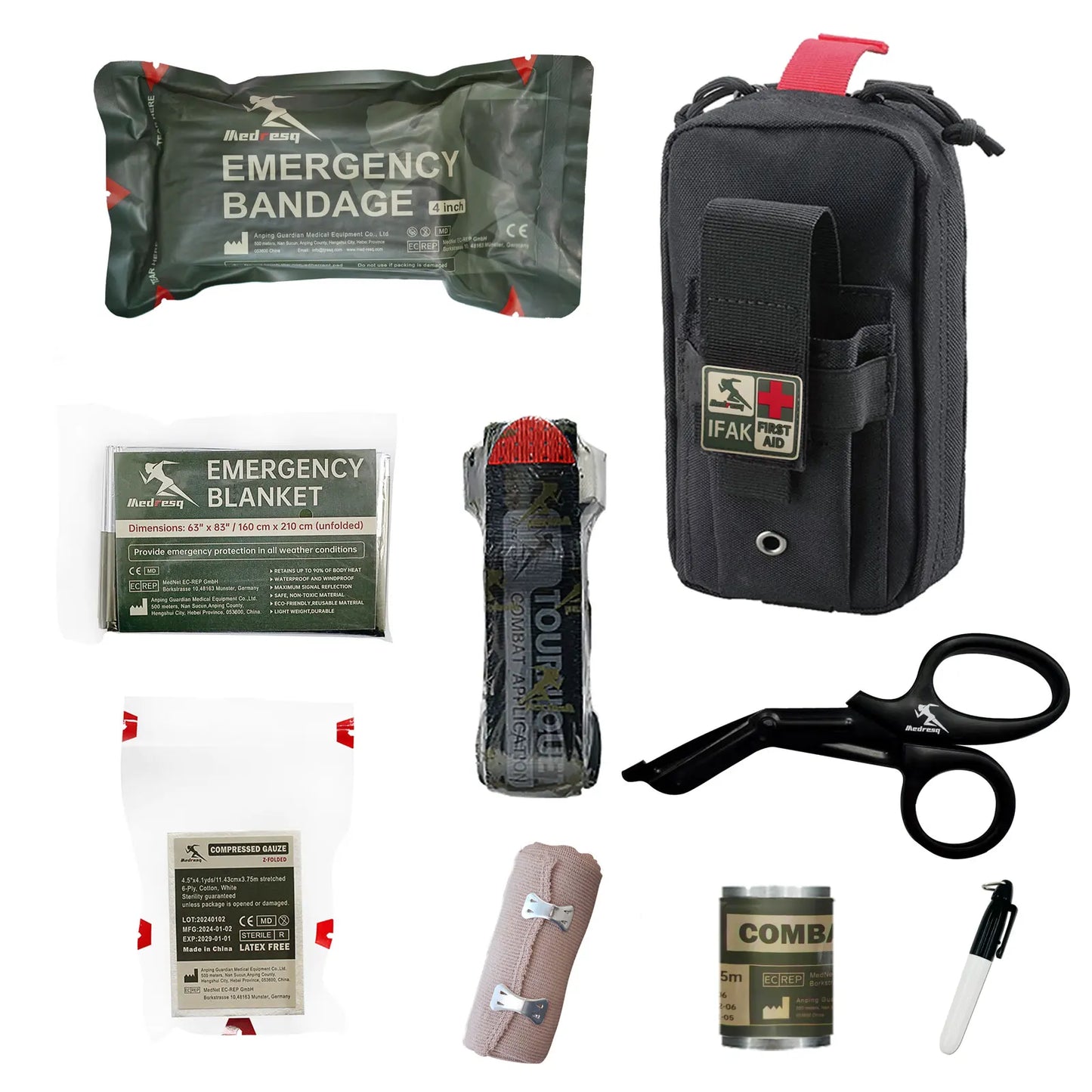 Medresq IFAK Trauma Kit – Compact Emergency First Aid Essentials for Military, Camping, Hiking, and Everyday Survival (Black)