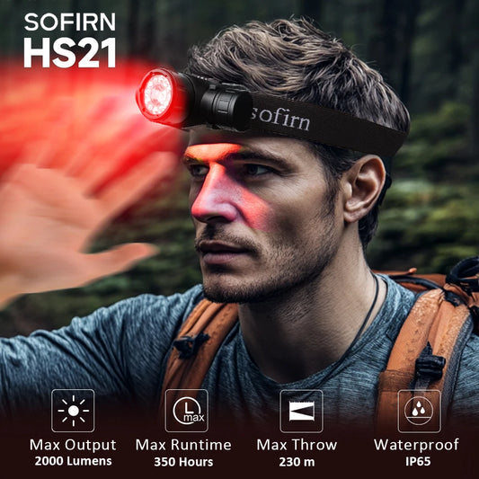 Sofirn HS21 2000lm EDC Headlamp 18650 USB C Rechargeable Flashlight SFT40 Powerful Headlight With Infrared Switch