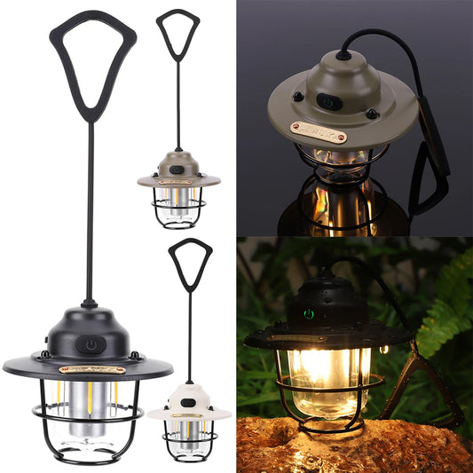 LED Camping Lamp 1200mAh Emergency Light Lantern Stepless Dimming Retro Atmosphere Chandelier Type C Charging for Fishing Hiking