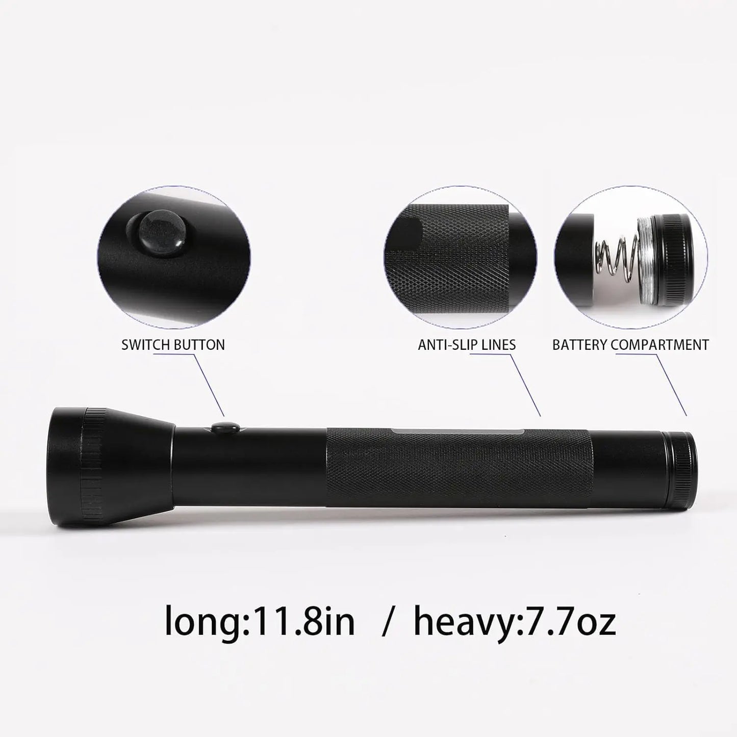 3-Cell D Battery LED Flashlight, Aluminum Alloy, Rugged Outdoor Torch (2 Pack)