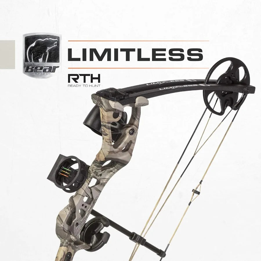 Bear Archery Limitless Dual Cam Compound Bow Includes Quiver Sight and Rest God's Country