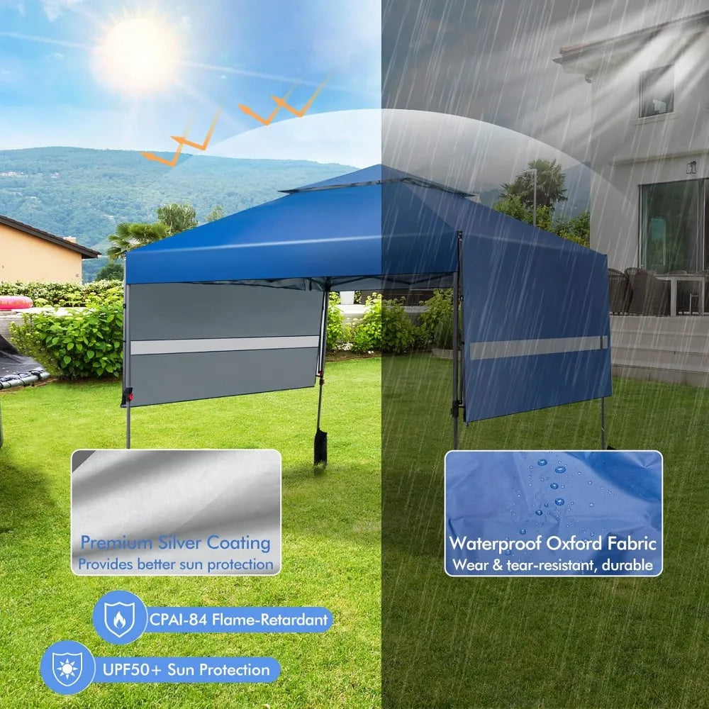 10x17.6 Ft Pop Up Canopy with Adjustable Dual Awnings,with 8 Stakes, 4 Ropes, 4 Sand Bags, Wheeled, 2 Tier Outdoor Canopy Tent