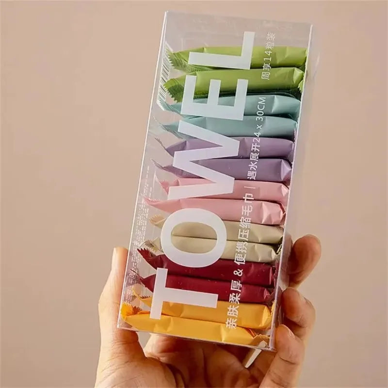 Travel-Friendly Disposable Face Towels – 42pcs, Hypoallergenic, Compressed to 3x3 Inches for Luggage