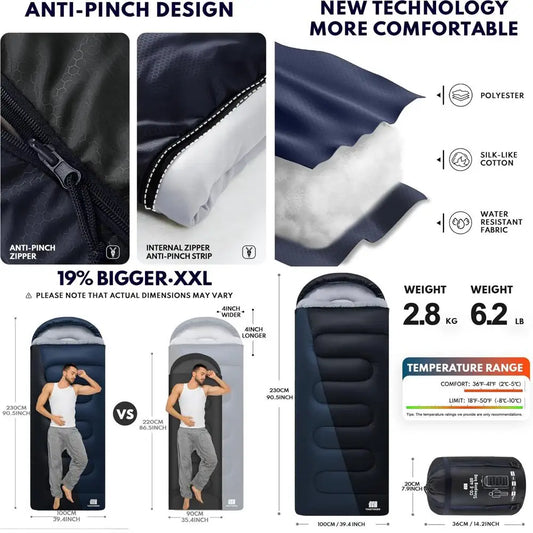 20 Degree XXL Sleeping Bags for Adults Cold Weather,Camping Sleeping Bag for Kids with Compression Sack,4 Season Camping Essenti