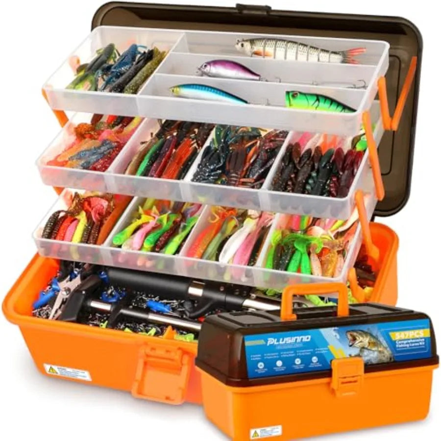 Large 4Layer Tackle Box with 547Pcs Fishing Lures Kit Including Pliers Crankbaits Hooks Weights Accessories for Freshwater Bass