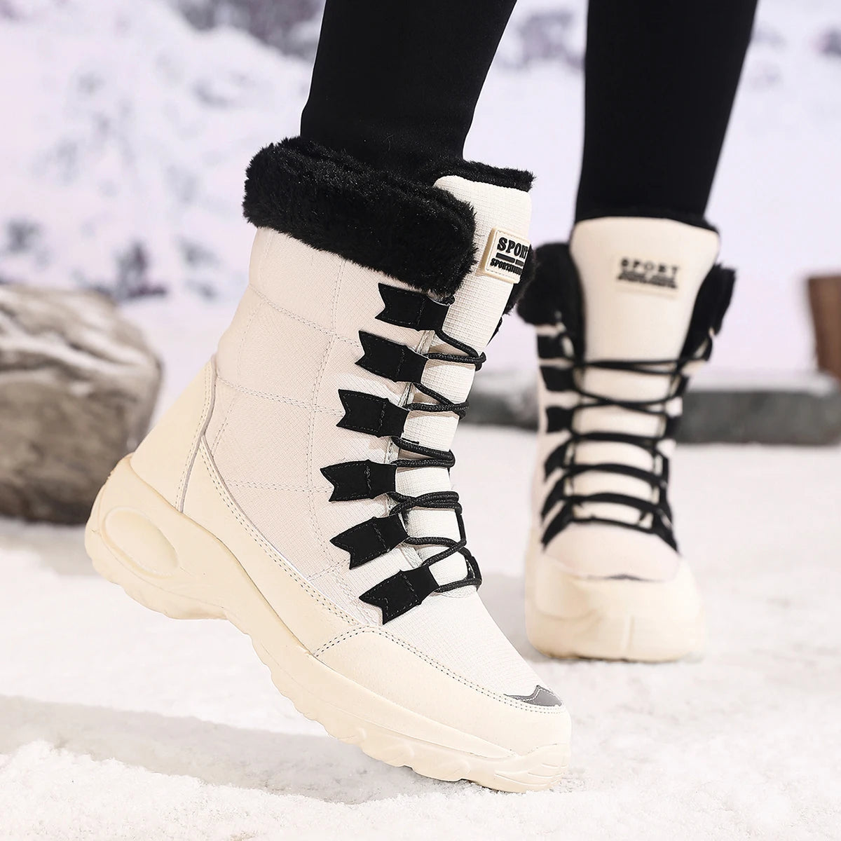 New Winter Women Boots High Quality Warm Snow Boots Lace-up Comfortable Ankle Boots Outdoor Waterproof Hiking Boots Size 36-43