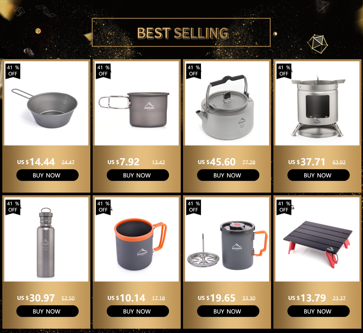 Widesea Camping Mug Titanium Cup Tourist Tableware Picnic Utensils Outdoor Kitchen Equipment Travel Cooking Set Cookware Hiking