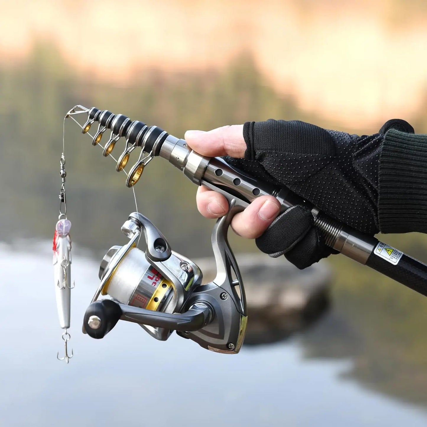 2-Piece Telescopic Fishing Rod and Reel Combo with Spinning Reel, Lure Accessories, Portable Bag for Saltwater and Freshwater