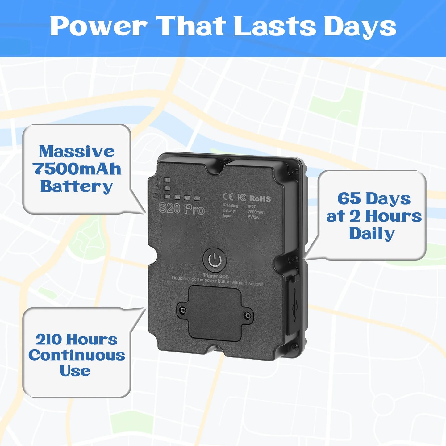 Wanway 4G GPS Tracker LL301 | 7500mAh Battery Magnetic Waterproof Anti-Theft Asset Tracker | WiFi+LBS+GPS Real-Time Location Fin