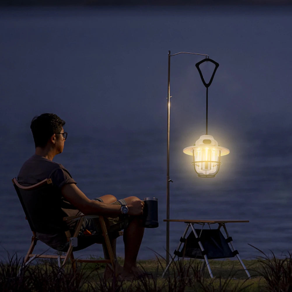 LED Camping Lamp 1200mAh Emergency Light Lantern Stepless Dimming Retro Atmosphere Chandelier Type C Charging for Fishing Hiking