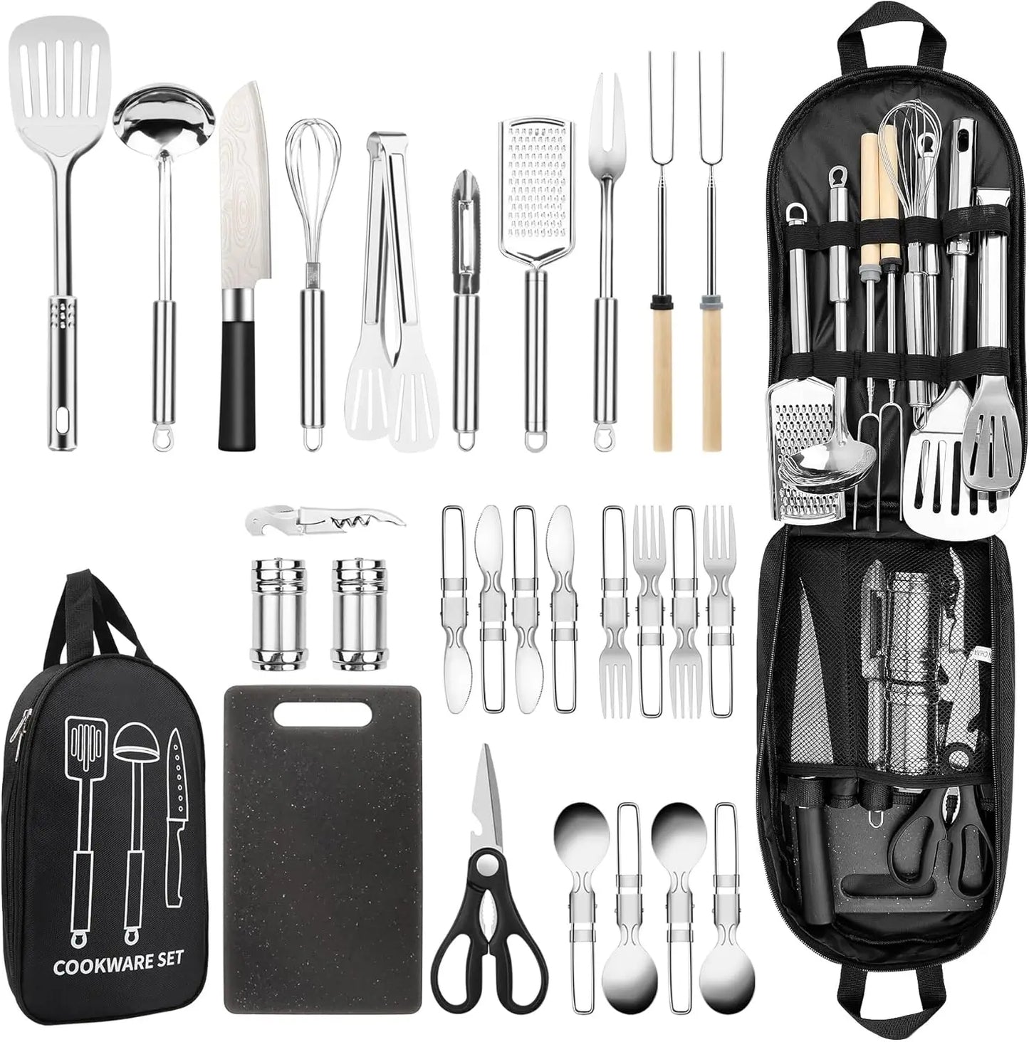 Stainless Steel Camping Cooking Utensils Set, Portable BBQ Grill Tools for Travel Picnic RV