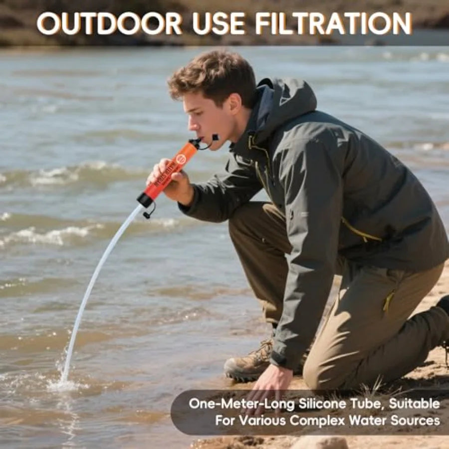 Emergency Water Filter Straws Reusable Water Purifier for Hiking Camping Travel Fishing Outdoor Survival Gear 5PCS Blue