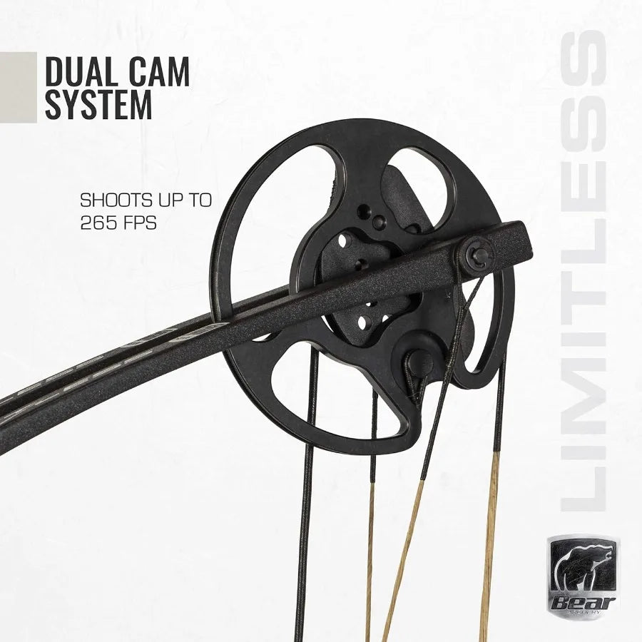 Bear Archery Limitless Dual Cam Compound Bow Includes Quiver Sight and Rest God's Country