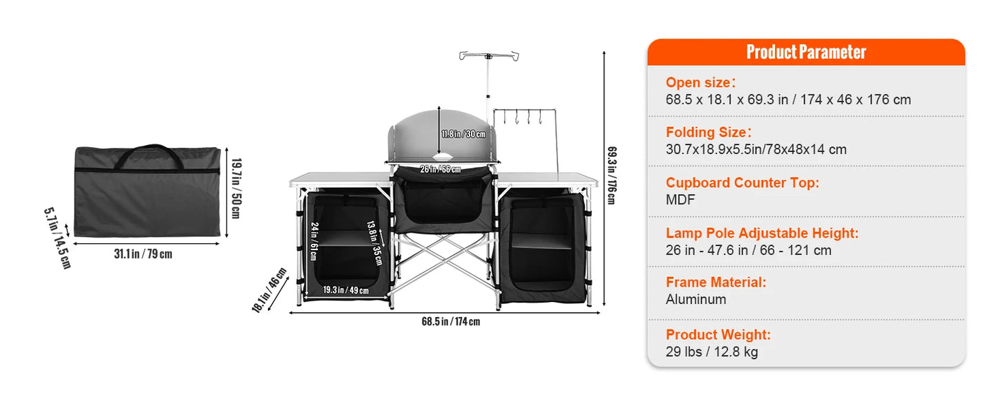 SucceBuy Camping Kitchen Table Cabinet Folding Cooking Storage Rack X-Shaped Aluminum Alloy Bracket for BBQ Picnic Garden Table
