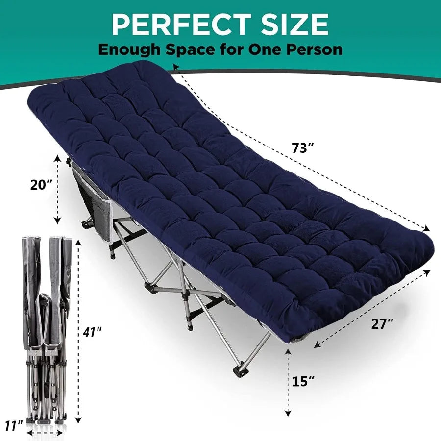 Folding Outdoor Camping Travel Cot and Pad - Premium Quality Lightweight Portable Heavy Duty Adult w/Large Pocket and Cushion G