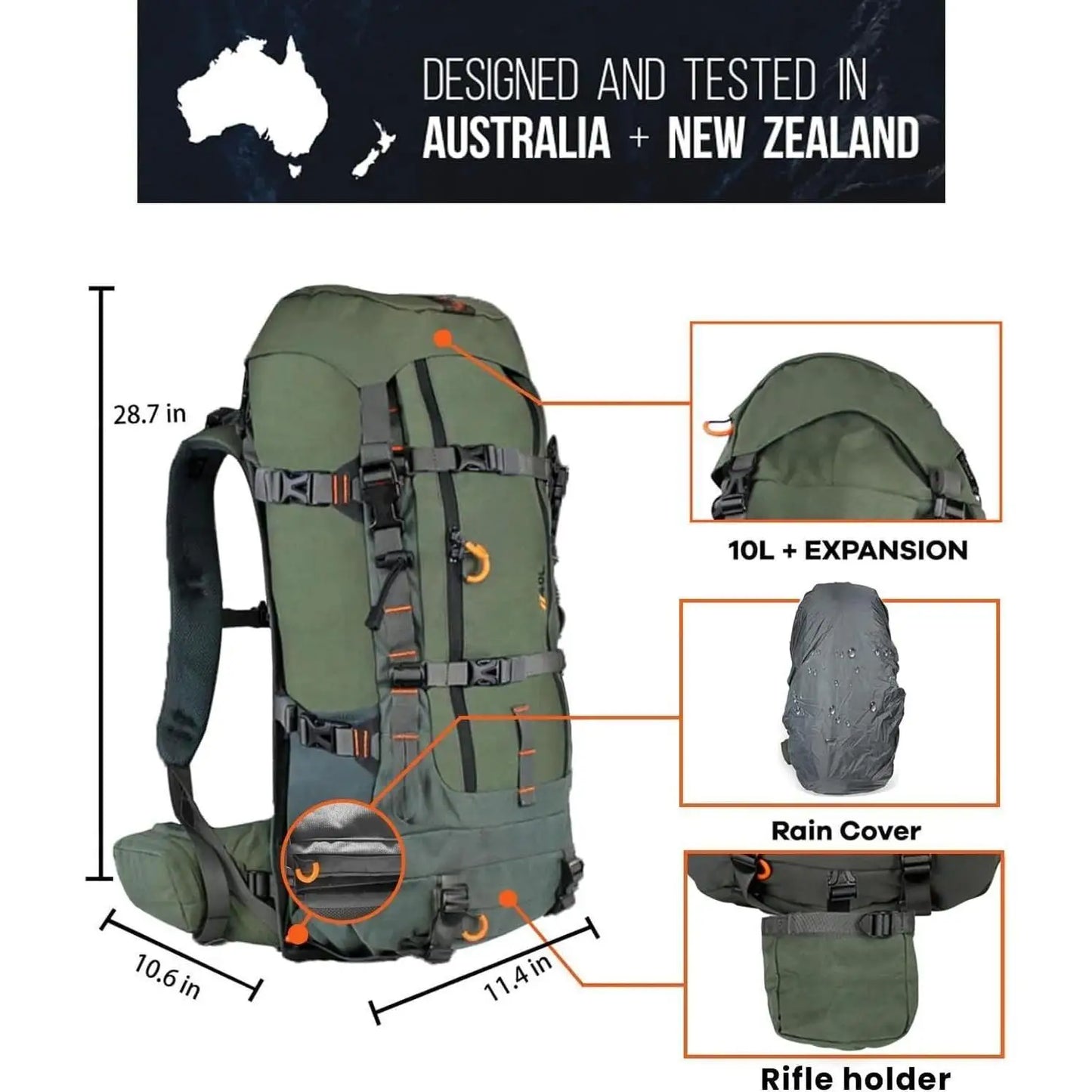 Hunting Backpacks for Men, Meat Hauler Frame Pack with Rifle Holder, 40L/80L Extendable + Capacity for Bow Rifle Gun