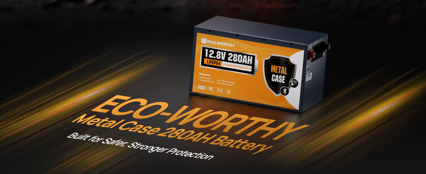 ECO-WORTHY 3584Wh 12V 280Ah Metal Case LiFePO4 Battery w/Bluetooth & Low Temp Cutoff - Built-in 200A BMS - Deep Cycle for Camper, Traile