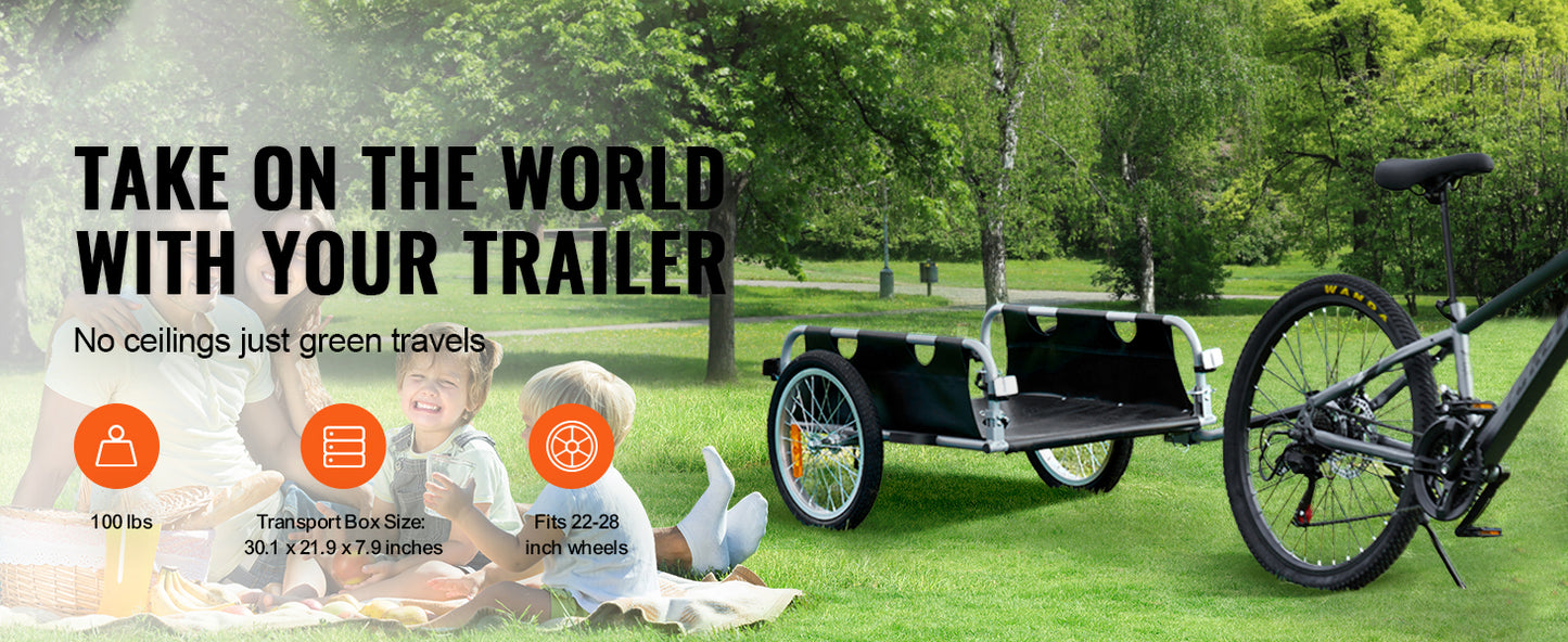 SucceBuy 100 lbs Bike Cargo Trailer Foldable Bicycle Wagon Storage Cart with 16" Wheels & Reflectors Fits 22"-28" Bike Wheels