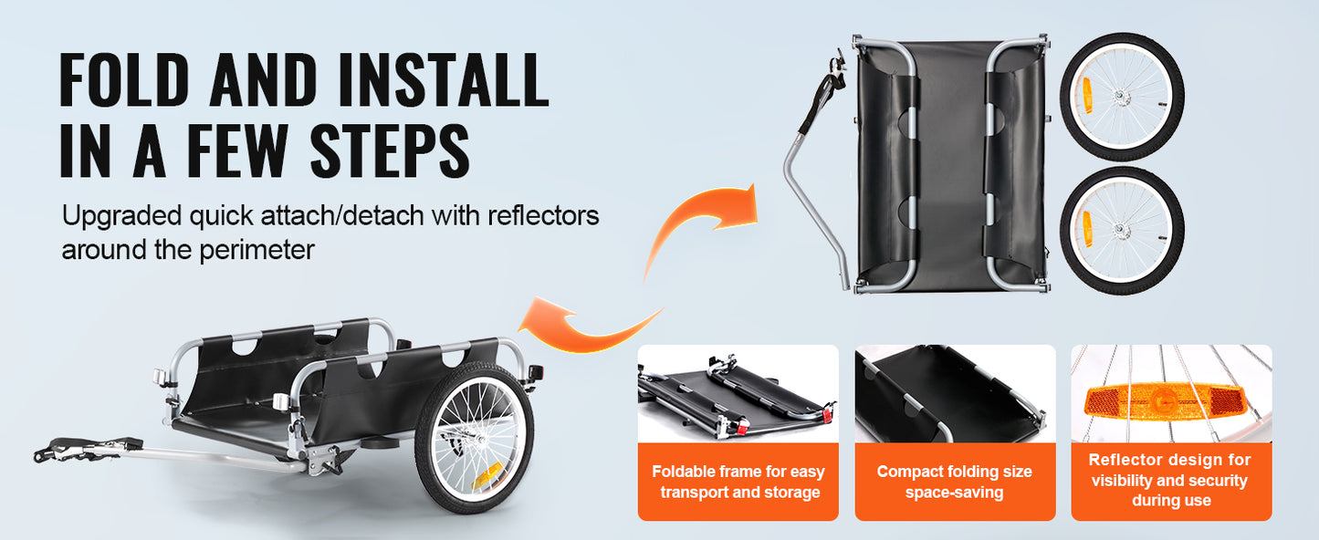 SucceBuy 100 lbs Bike Cargo Trailer Foldable Bicycle Wagon Storage Cart with 16" Wheels & Reflectors Fits 22"-28" Bike Wheels