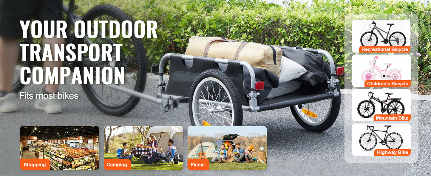 SucceBuy 100 lbs Bike Cargo Trailer Foldable Bicycle Wagon Storage Cart with 16" Wheels & Reflectors Fits 22"-28" Bike Wheels