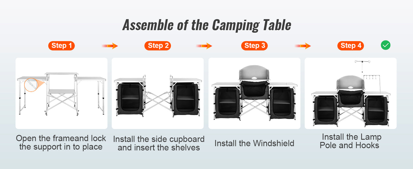 SucceBuy Camping Kitchen Table Cabinet Folding Cooking Storage Rack X-Shaped Aluminum Alloy Bracket for BBQ Picnic Garden Table