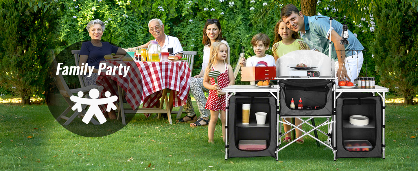 SucceBuy Camping Kitchen Table Cabinet Folding Cooking Storage Rack X-Shaped Aluminum Alloy Bracket for BBQ Picnic Garden Table