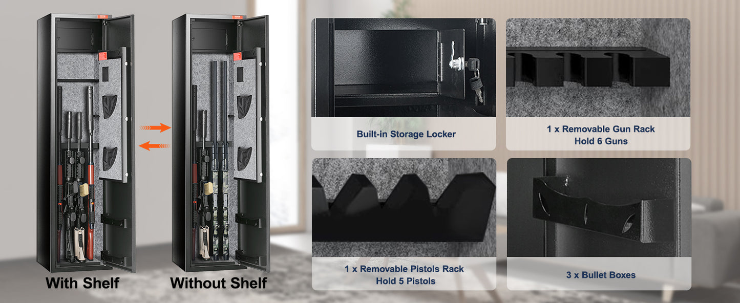 SucceBuy 3-8 Rifles Gun Safe w/ Digital Keypad & Lock Gun Storage Cabinet with Removable Storage Shelf for Home Long Gun Pistols