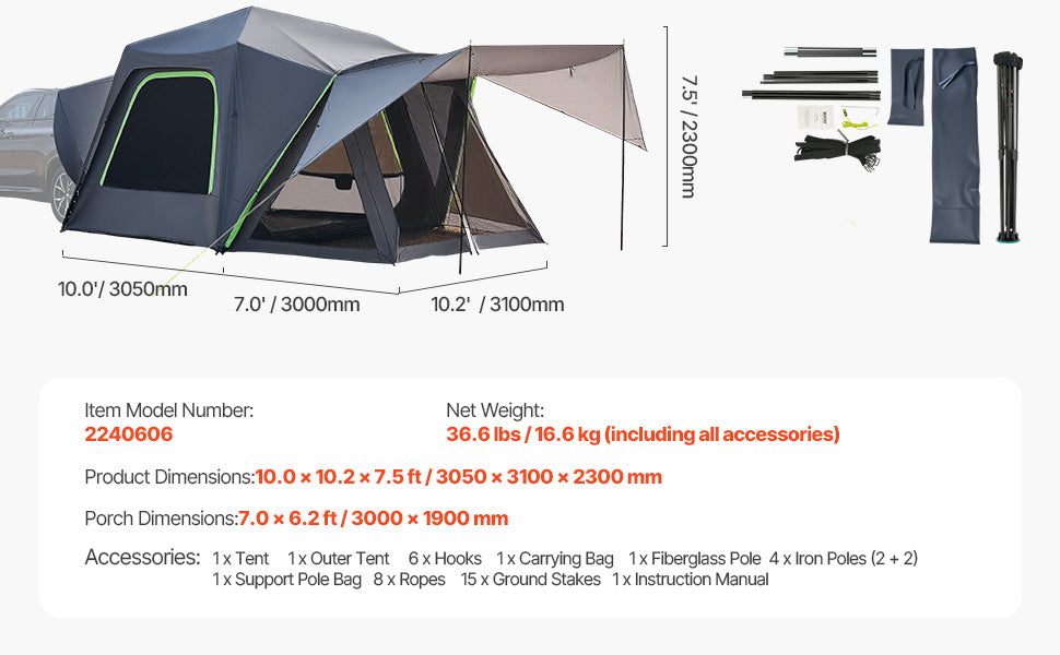 SucceBuy SUV Tent for Camping Waterproof PU2000mm Spacious Double Layer Design SUV Camping Tent with Shade Awning , Mesh Windows