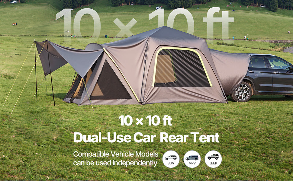 SucceBuy SUV Tent for Camping Waterproof PU2000mm Spacious Double Layer Design SUV Camping Tent with Shade Awning , Mesh Windows