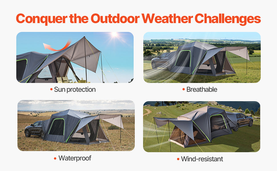 SucceBuy SUV Tent for Camping Waterproof PU2000mm Spacious Double Layer Design SUV Camping Tent with Shade Awning , Mesh Windows