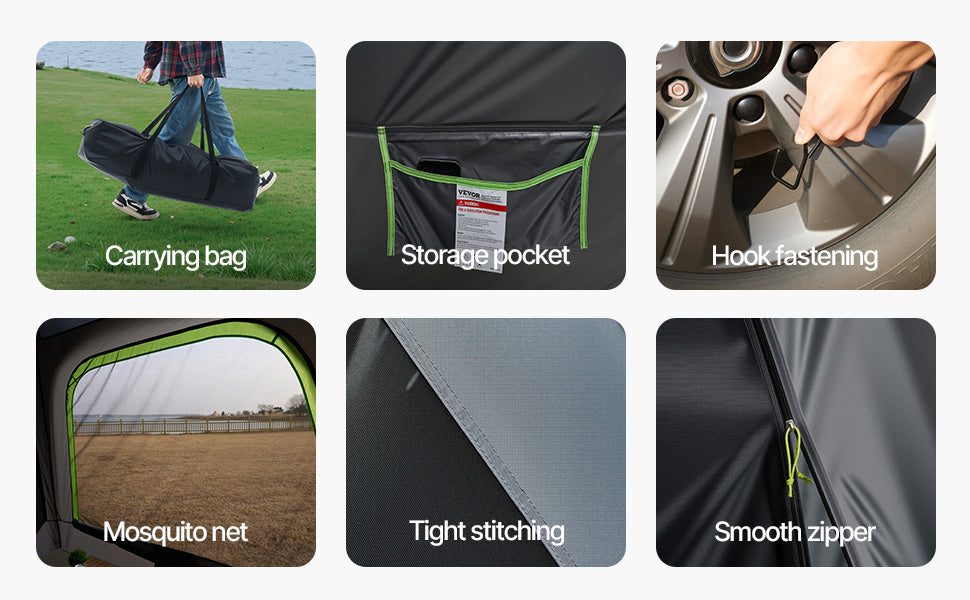SucceBuy SUV Tent for Camping Waterproof PU2000mm Spacious Double Layer Design SUV Camping Tent with Shade Awning , Mesh Windows